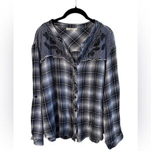 Hazel Blue and Black Plaid Button Down Shirt